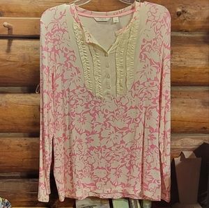 Liz Claiborne SzLg pink & white floral top
